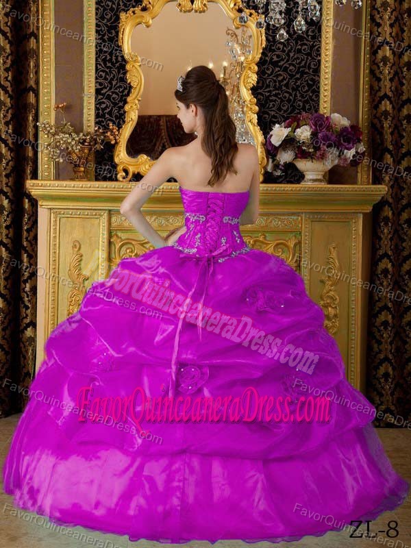 New Style Organza Fuchsia Quinceanera Gown Dresses with Appliques