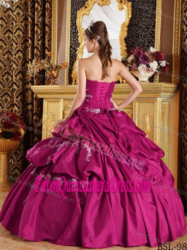 Angel Fuchsia Strapless Taffeta Quinceanera Gown Dress with Appliques