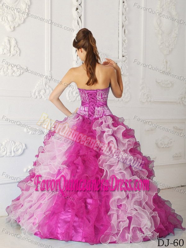 Ornate Multi-colored Sweetheart Organza Quinceanera Dress with Beading