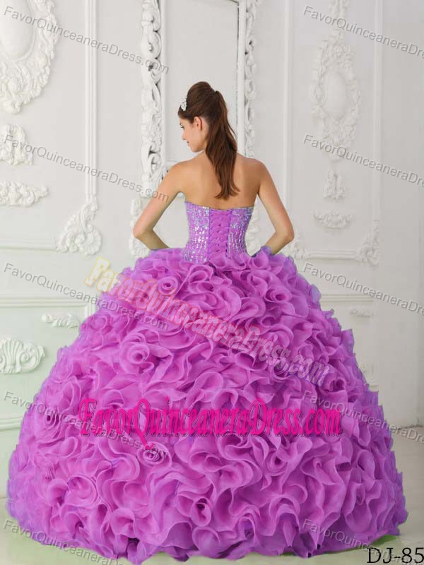 Ruffled Organza Quinceanera Gown Dresses in Lavender with Beading