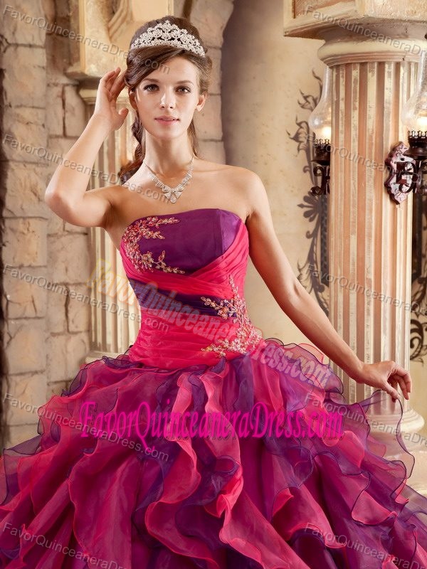 Low Price Multi-colored Strapless Organza Quinceanera Dress with Ruffles