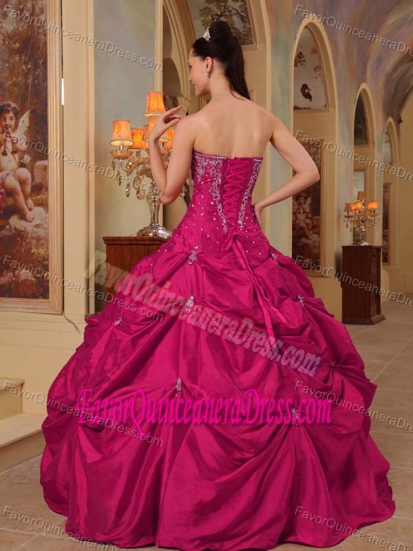 Strapless Taffeta Beaded Coral Red Quinceanera Dress with Embroidery