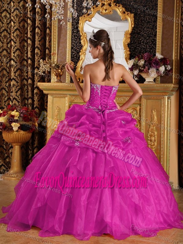 Angel Beaded Organza Quinceanera Dresses with Appliques in Hot Pink