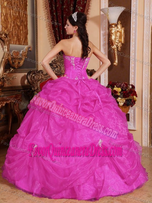 Vintage Sweetheart Organza Beaded Quinceanera Gown Dress in Fuchsia