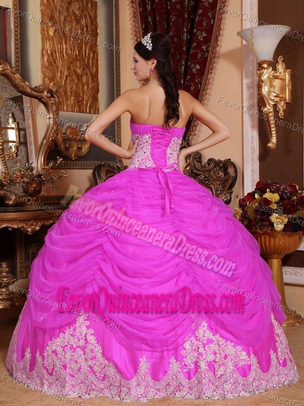 Ornate Hot Pink Strapless Organza Quinceanera Dresses with Beading