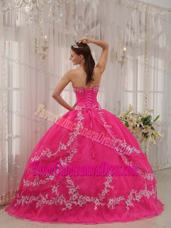 Sweetheart Taffeta and Organza Hot Pink Quinceanera Dress with Appliques