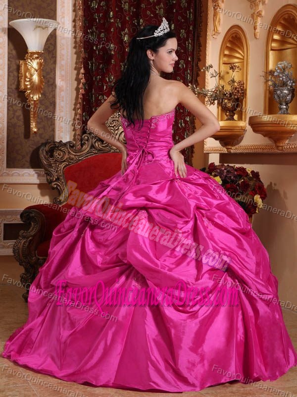 Military Hot Pink Strapless Taffeta Quinceanera Gowns with Beading