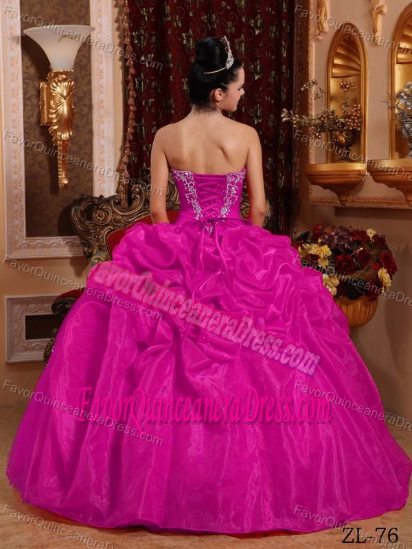 Ornate Fuchsia Sweetheart Organza Dress for Quinceanera with Appliques