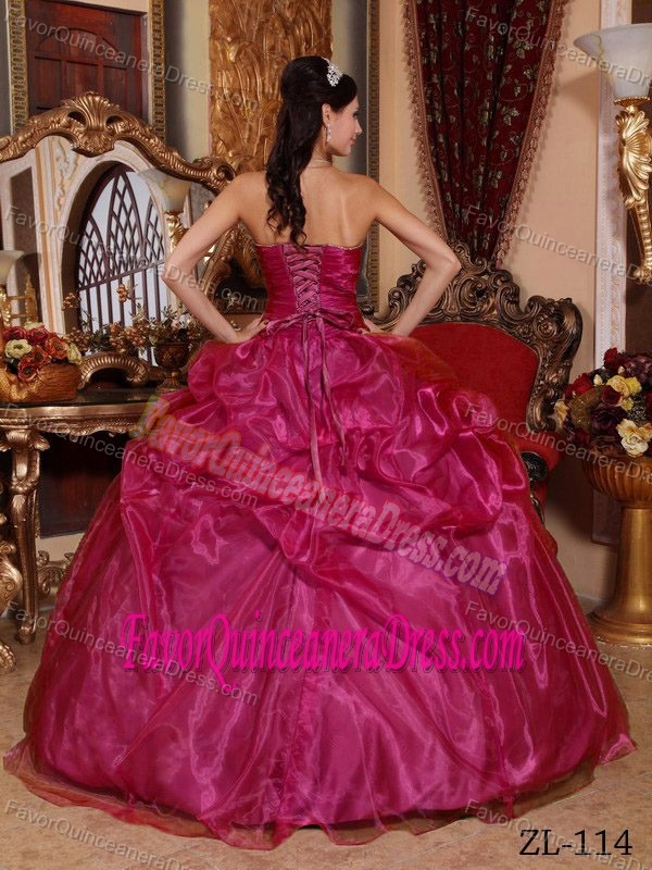 Popular Sweetheart Organza Beaded Quinceanera Gown Dress in Fuchsia