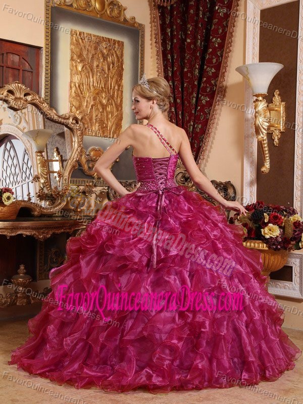 Popular One Shoulder Organza Quinceanera Gown Dress with Beading