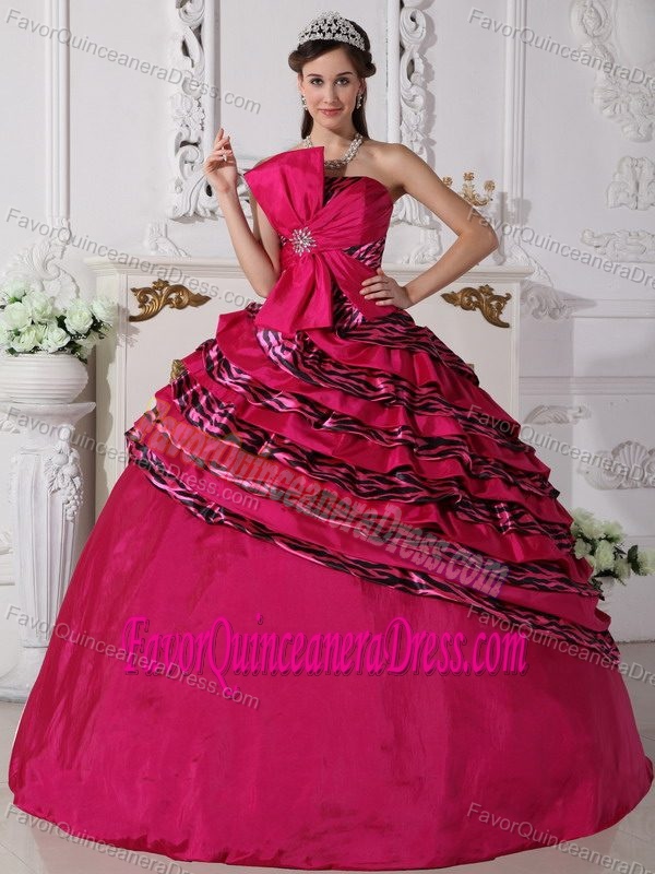 Beaded Strapless Floor-length Quinceanera Dress with Bowknot in Zebra