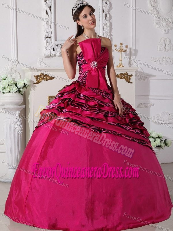 Beaded Strapless Floor-length Quinceanera Dress with Bowknot in Zebra