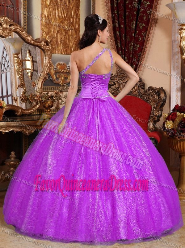 Beaded One Shoulder Beaded Quinceanera Dress Made in Tulle and Taffeta