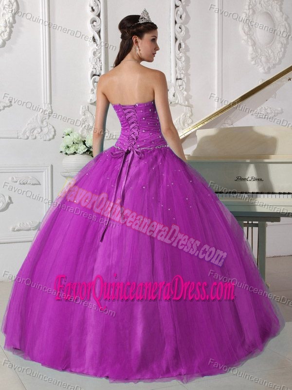 2013 Popular Strapless Floor-length Tulle Quinceanera Dress with Beading