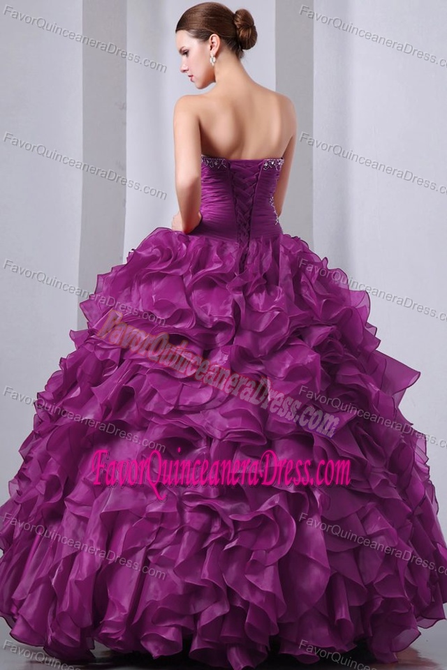 Eggplant Purple Princess Floor-length Quinceanea Dress with Ruffled Layers