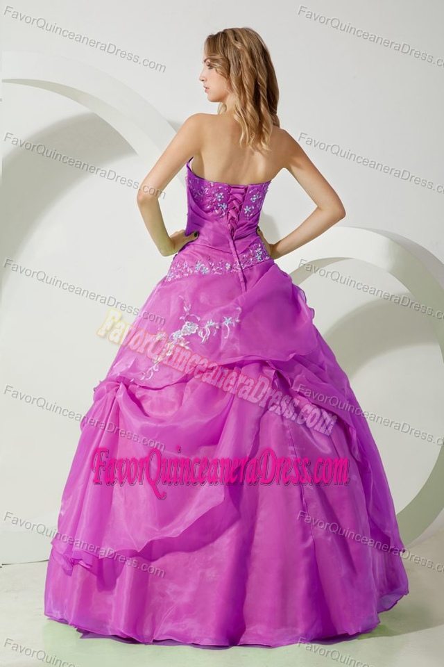 Purple Strapless Floor-length Chiffon Quinceanera Dress with Embroidery