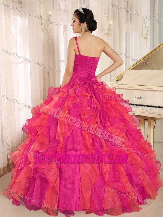 Hand Made Flower One Shoulder Beaded Quinceanera Dresses in Organza