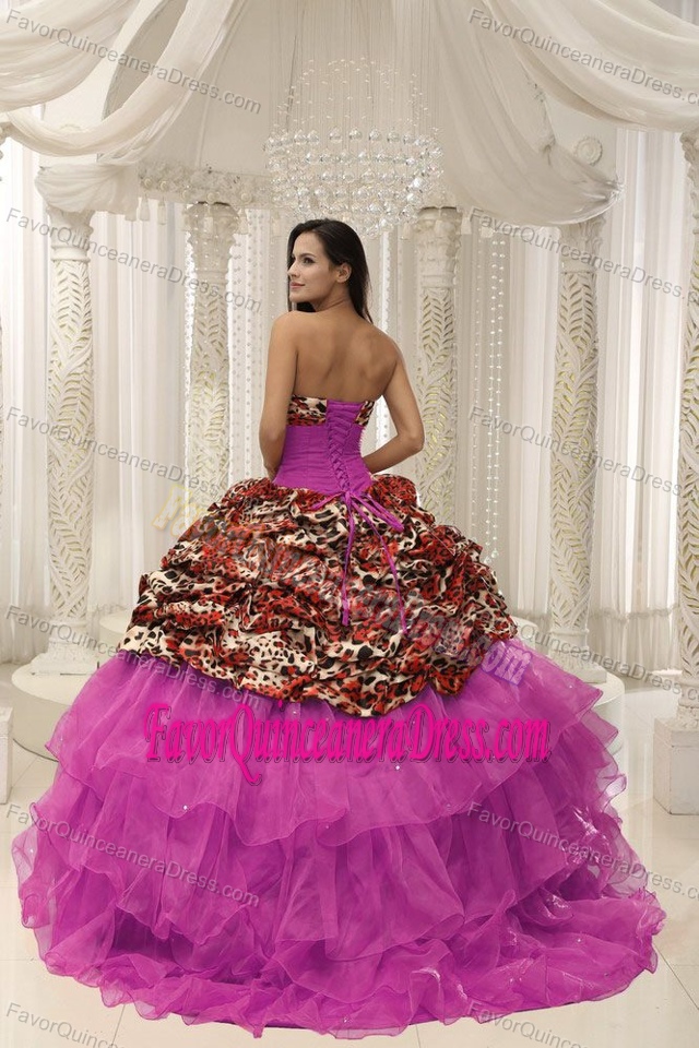 Lovely Leopard Strapless Floor-length Quinceanera Dresses with Beading