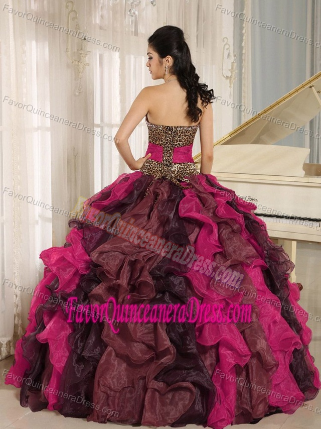 Discount V-neck Leopard Quinceanera Dress with Beaded Waist in Organza