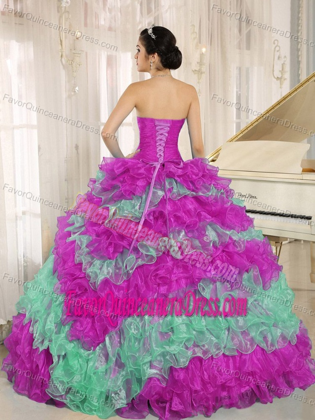 2013 Stylish Multi-color Quinceanera Dress with Appliques and Ruffled layers