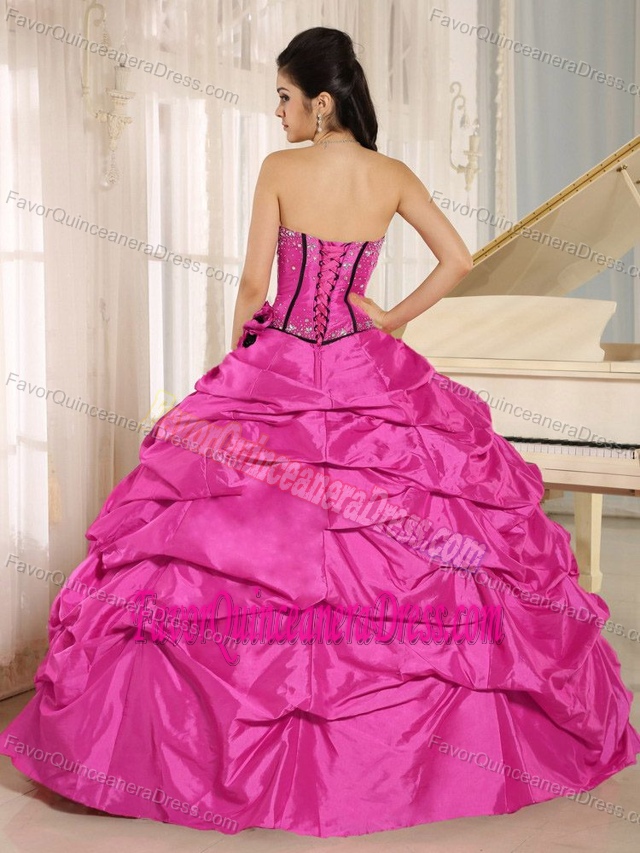 New Hot Pink Beaded Floor-length Quinceanera Dress with Pick-ups on Sale