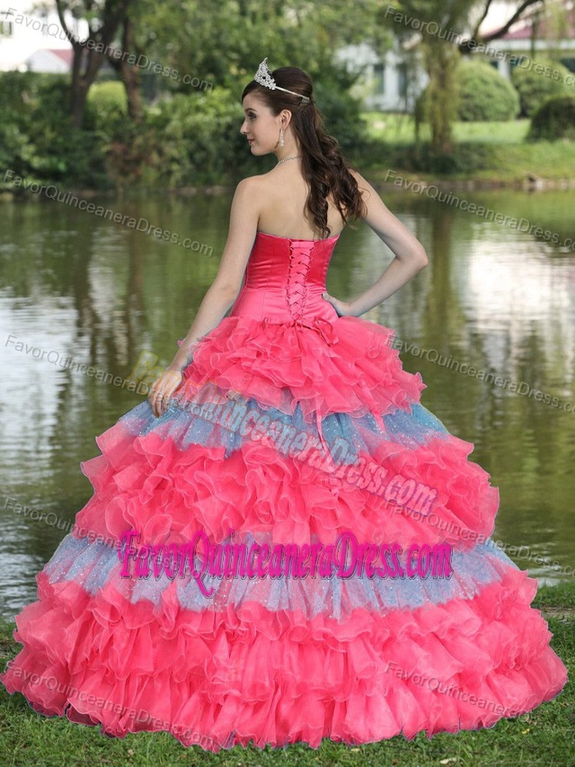 Beaded Multi-color Strapless Quinceanera Dress Made in Organza and Taffeta
