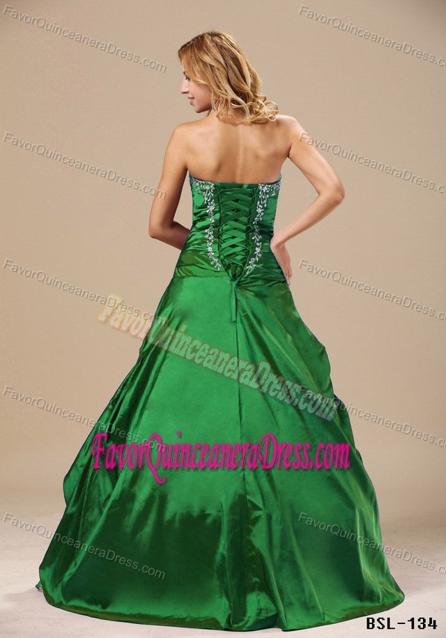 Hunter Green Sweetheart Taffeta and Organza Quinceanera Dress with Embroidery