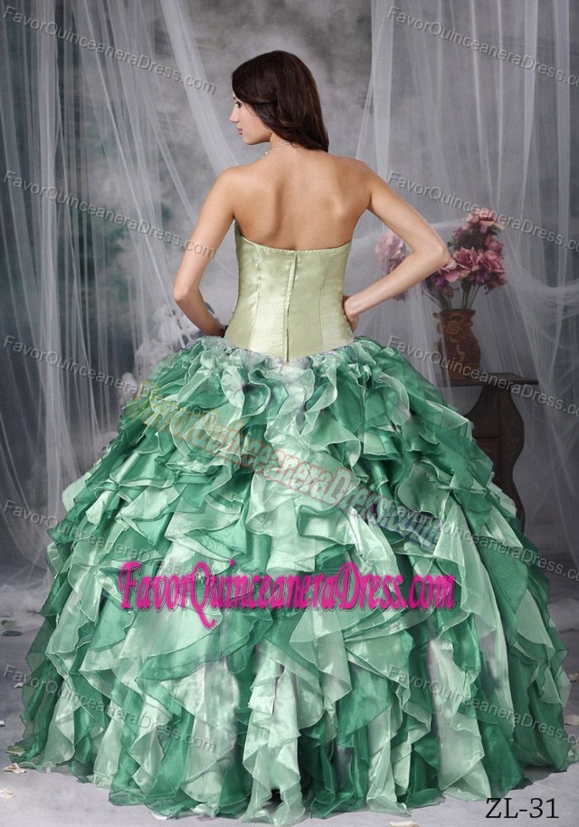 Lovely Beaded Sweetheart Multi-colored Organza Dress for Quince with Ruffles