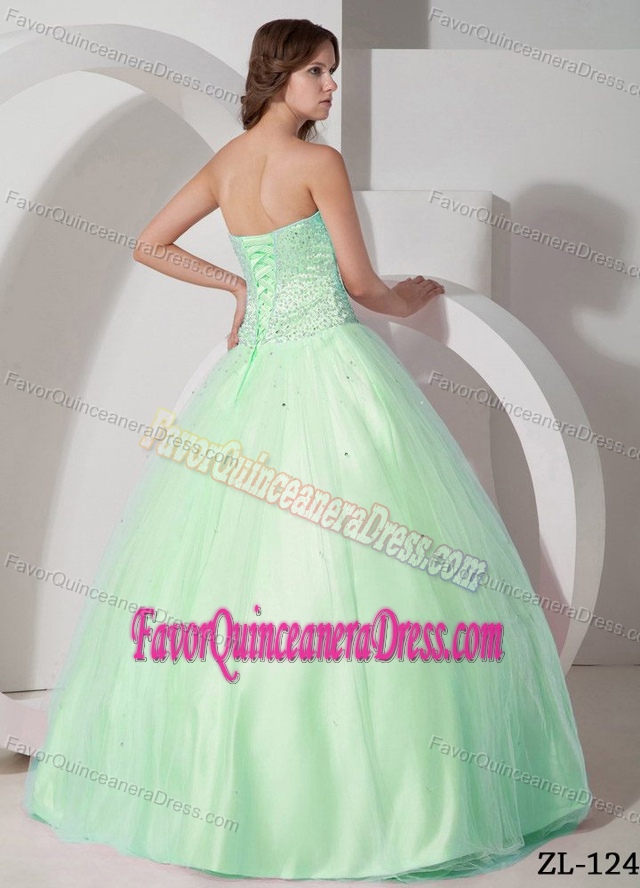 Pretty Sweetheart Floor-length Light Green Tulle Quinceanera Dress with Beading