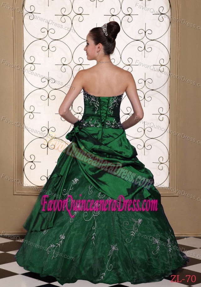 Strapless Hunter Green Taffeta and Organza Quinceanera Dresses with Pick-ups