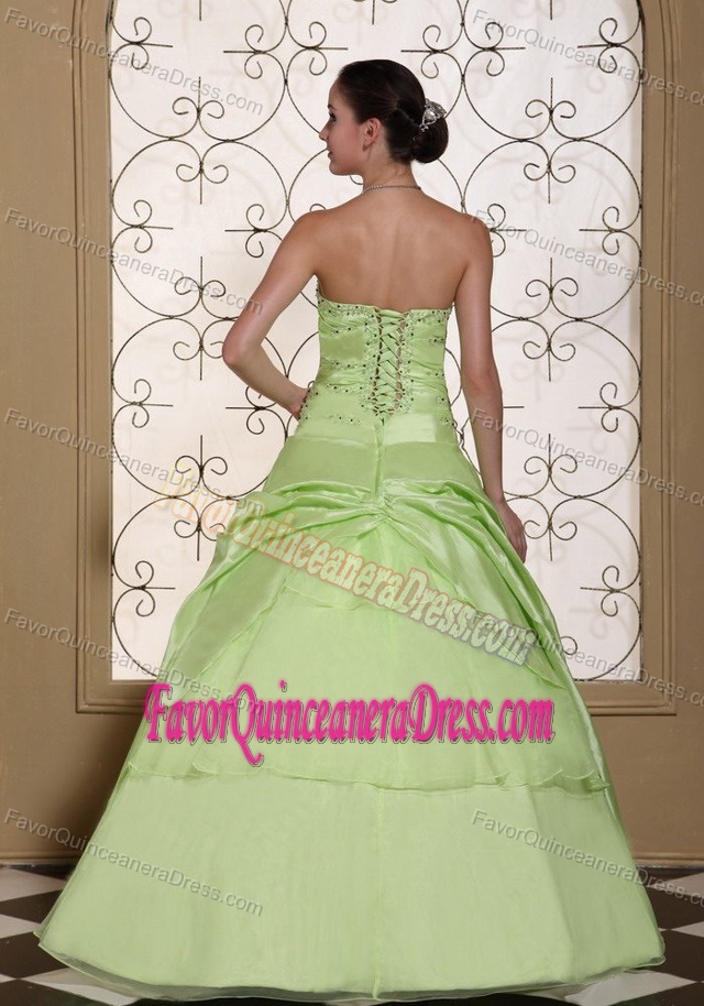 Elegant Strapless Ball Gown Light Green Organza Quinceanera Dress with Beading