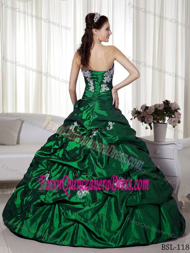 Beaded Sweetheart Light Green Taffeta and Organza Dress for Quince with Flower