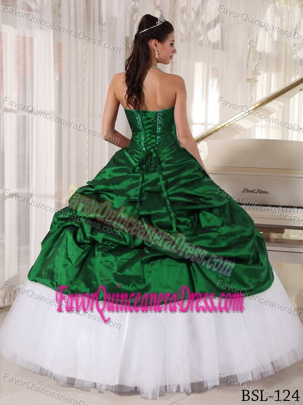 Classy One-shoulder Ruched Dark Green Organza Quinceanera Dress with Flowers