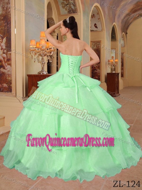 Special Apple Green Sweetheart Layered Organza Sweet 16 Dress with Appliques