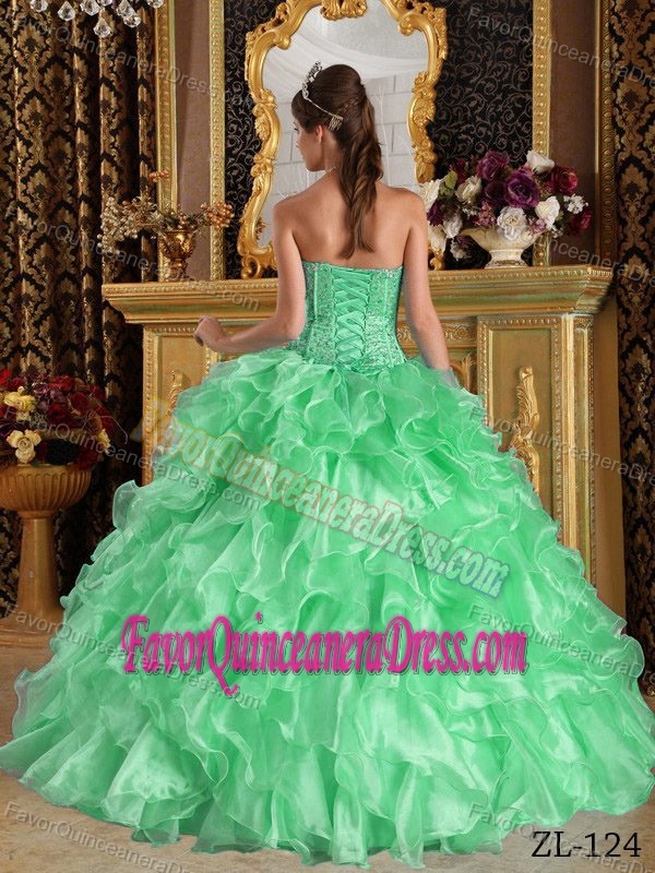 Apple Green Ball Gown Sweetheart Sweet 16 Dress with Ruffles in Organza