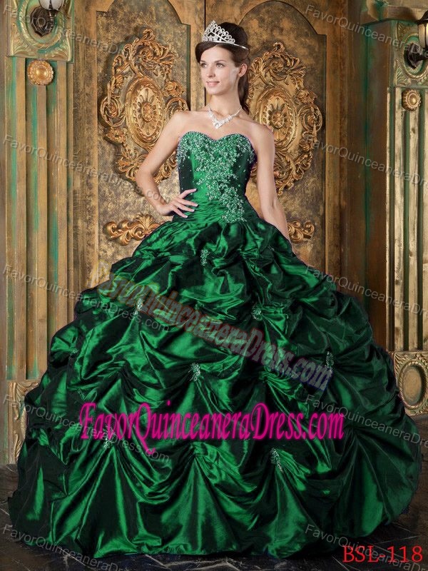 Taffeta Hunter Green Sweetheart Dress for Quinceanera with Picks-ups
