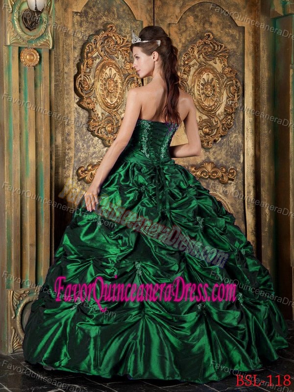 Taffeta Hunter Green Sweetheart Dress for Quinceanera with Picks-ups