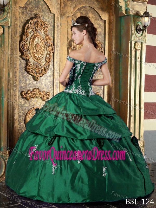 Taffeta Appliqued Off the Shoulder Dress for Quinceanera with Pick-ups