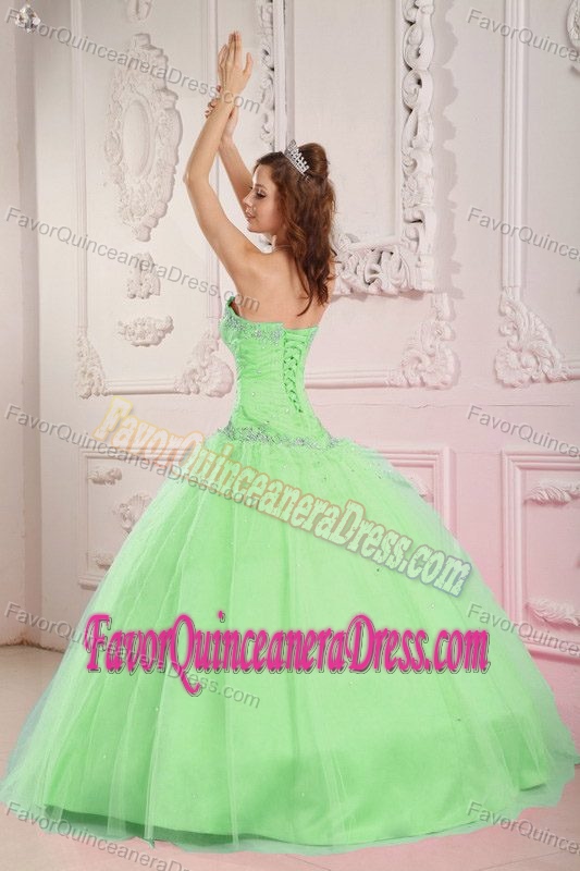 Lovely Sweetheart Tulle Appliqued Quinceaneras Dresses in Apple Green