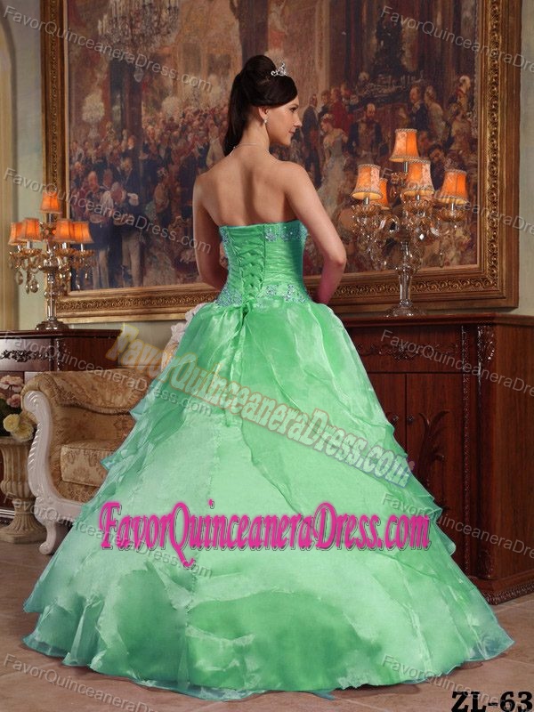 Strapless Organza Beaded Dress for Quinceanera with Ruffles in Green
