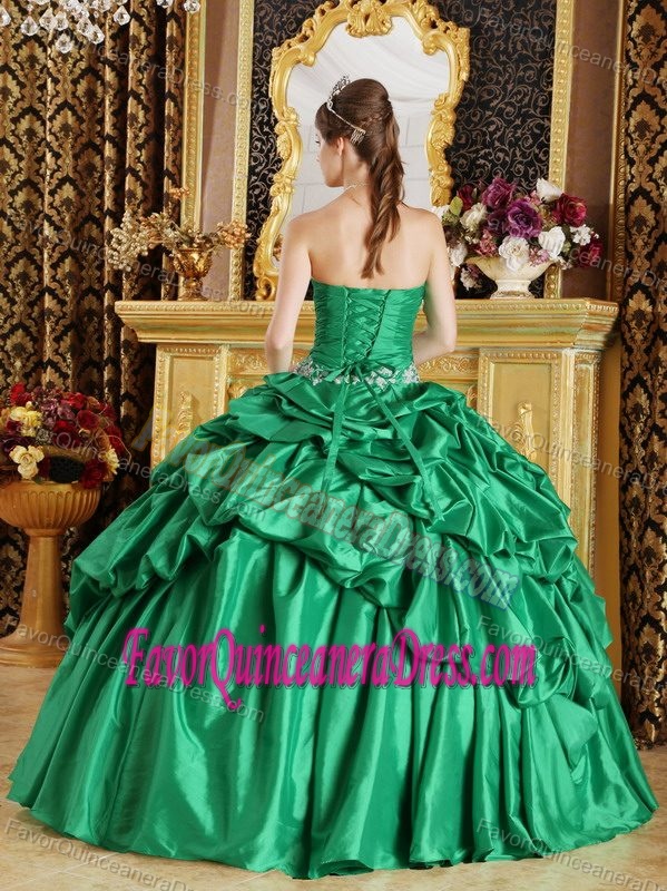 Pick-ups Decorated Strapless Taffeta Sweet Sixteen Dresses with Beading