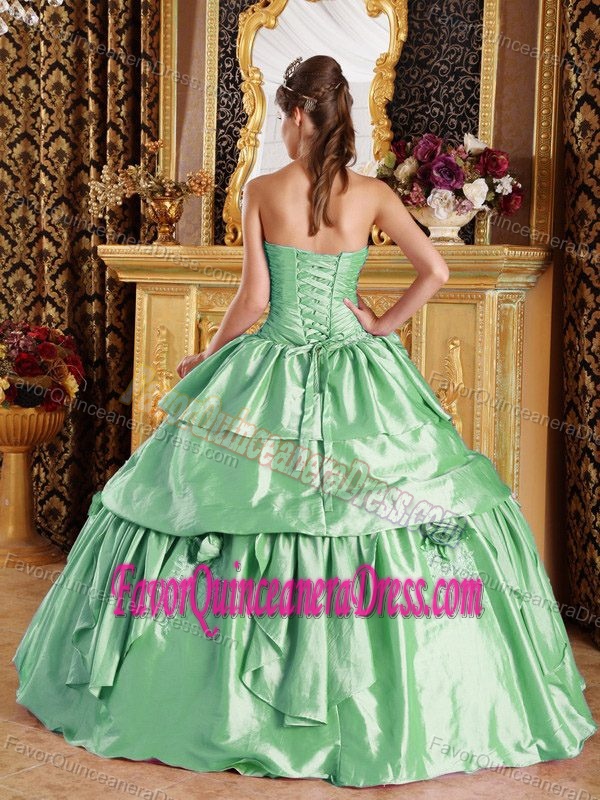 Ruffled Strapless Taffeta Beaded Dress for Quinceaneras in Yellow Green
