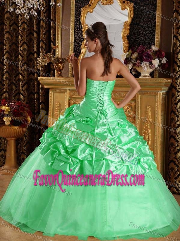 Taffeta and Tulle Apple Green Dresses for Quinceaneras with Pick-ups