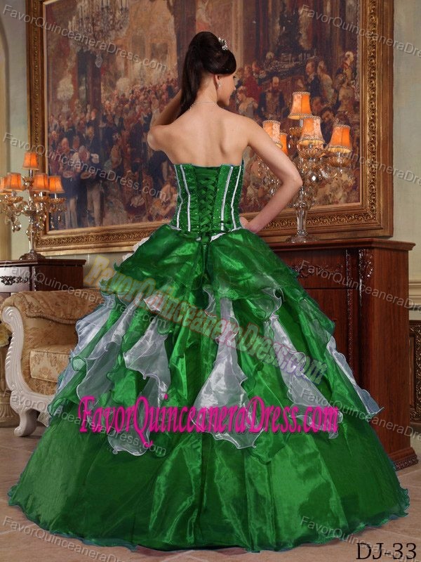 Ruffled Sweetheart Organza Beaded Green Dress for Quinceanera in 2013