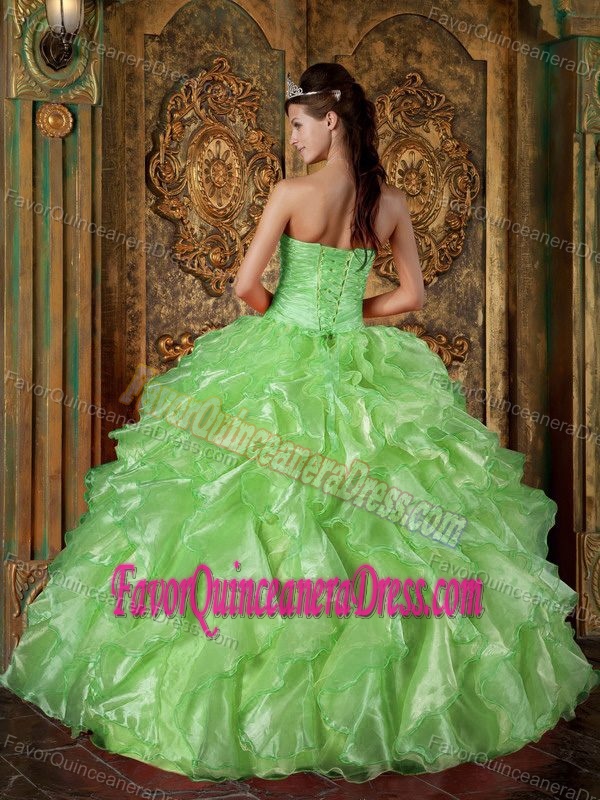 Strapless Dress for Quinceaneras Beading and Ruffles in Yellow Green