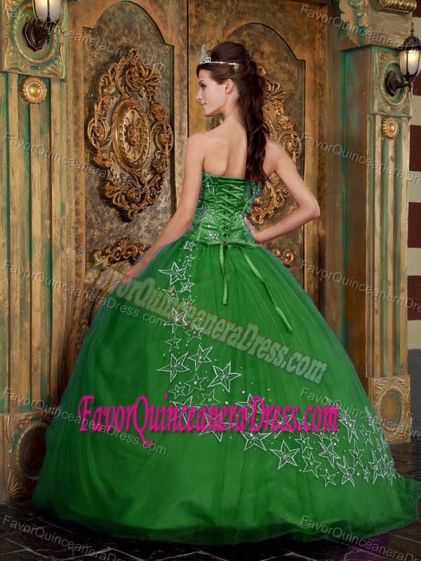 Tulle Green Sweetheart Appliqued Dresses for Quinceanera with Beads