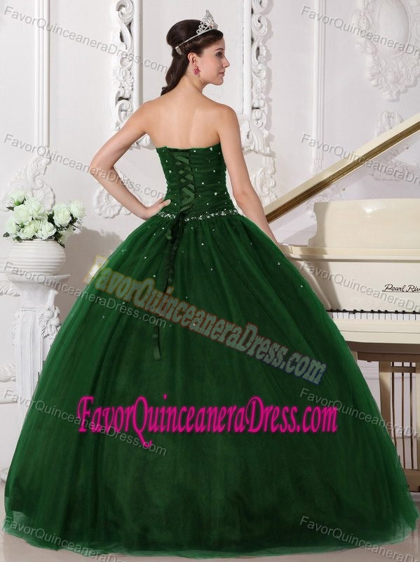 Hunter Green Sweetheart Tulle Sweet Sixteen Quinceanera Dress with Beads