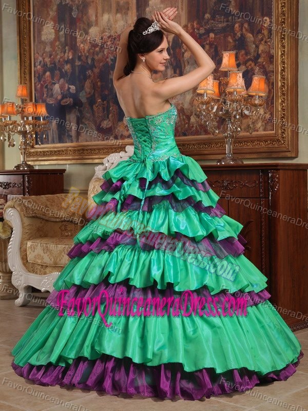 Green Sweetheart Taffeta and Organza Quinceanera Gown Dress with Ruffle