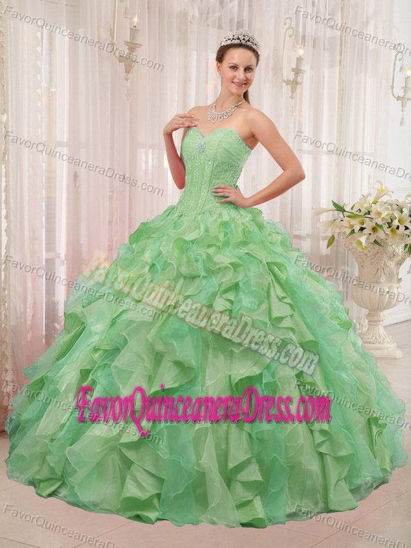 Sweetheart Organza Appliqued Sweet Sixteen Quince Dress with Ruffles