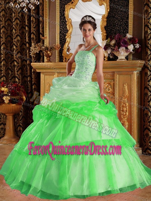 Romantic One Shoulder Organza Beaded Sweet 15 Dresses with Appliques